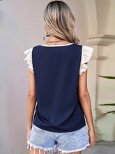 VCAY Colorblock Ruffle Trim Blouse